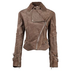 Versace Fall 2003 Christina Aguilera Brown Suede Leather Runway Biker Jacket