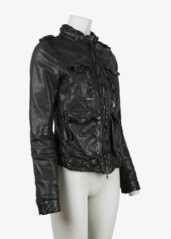 Veste Neil Barrett en cuir de buffle noir à multiples poches, taille S