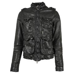 Veste Neil Barrett en cuir de buffle noir à multiples poches, taille S