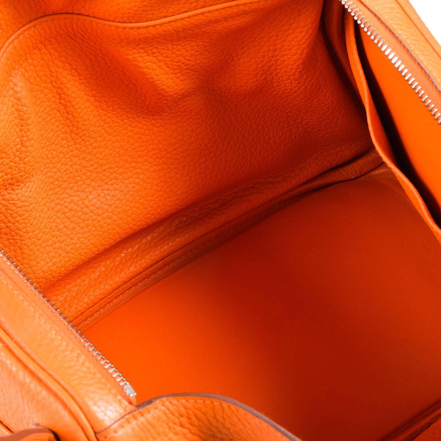 Hermes Fire Orange Taurillon Clemence Calfskin Leather 30cm Lindy Handbag For Sale 5