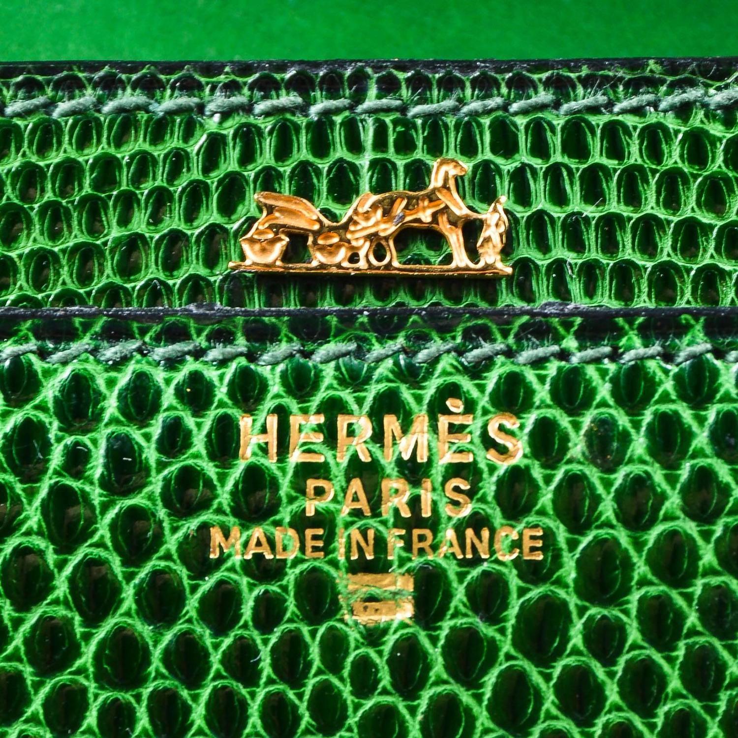 Vintage Rare Hermes Green Lizard Leather Marigny Envelope Clutch ...  