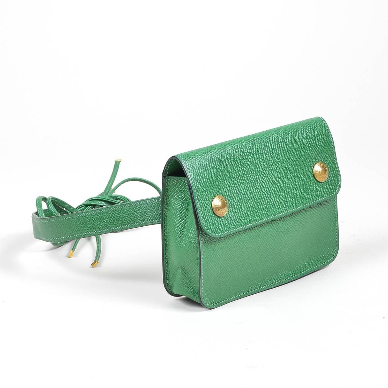 Hermes Green Leather Pouch Tie Snap Fanny Pack Small Belt Bag For ...
