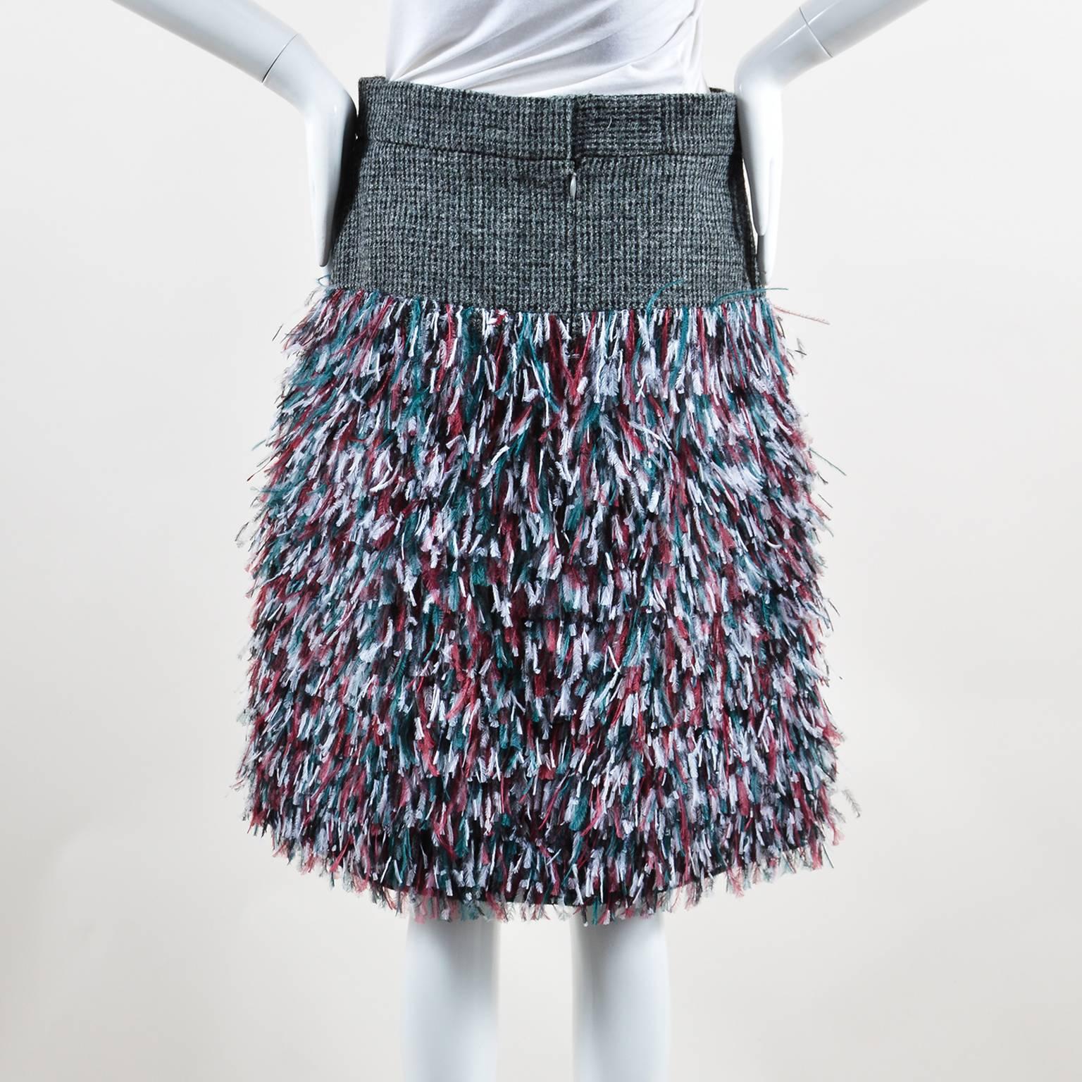 Black Chanel NWT Gray Tweed Multicolor Wool Ostrich Feathers Pencil Skirt SZ 38 For Sale