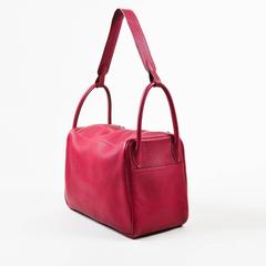 Hermes Rouge Red Clemence Leather Zip Turn Lock "Lindy 30" Carryall Satchel Bag