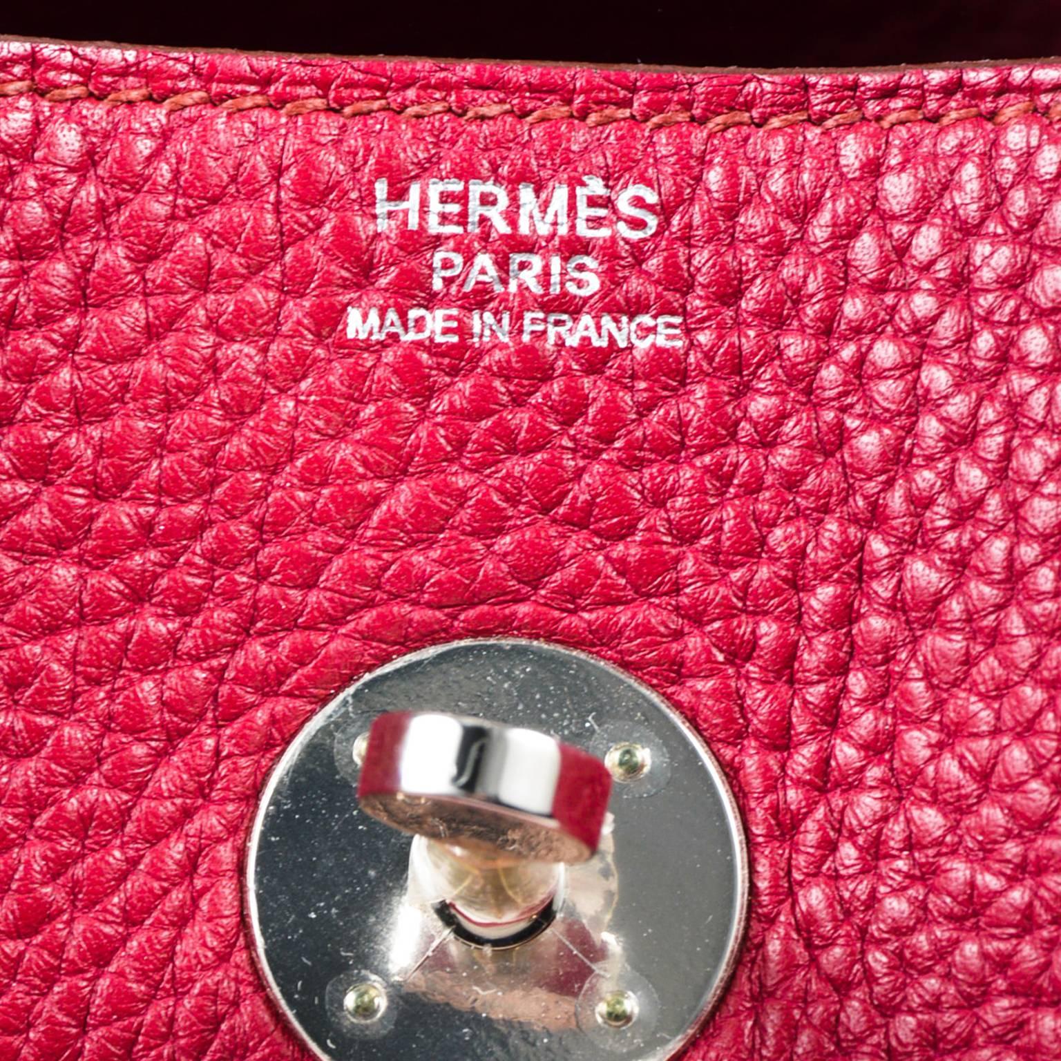 Hermes Rouge Red Clemence Leather Zip Turn Lock 