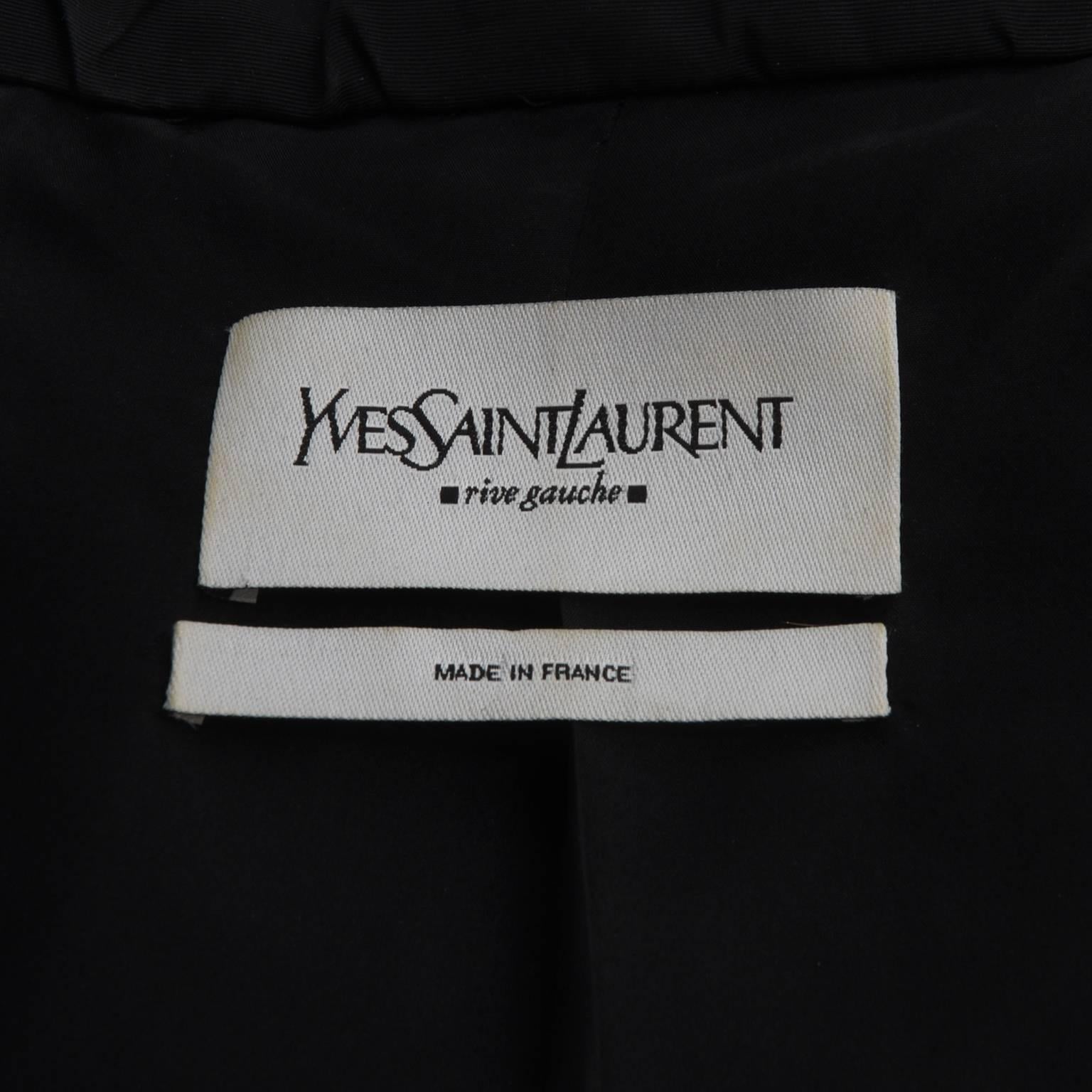 YSL Yves Saint Laurent Black Ruched Velvet Trim Tie Jacket SZ 42 For Sale 1