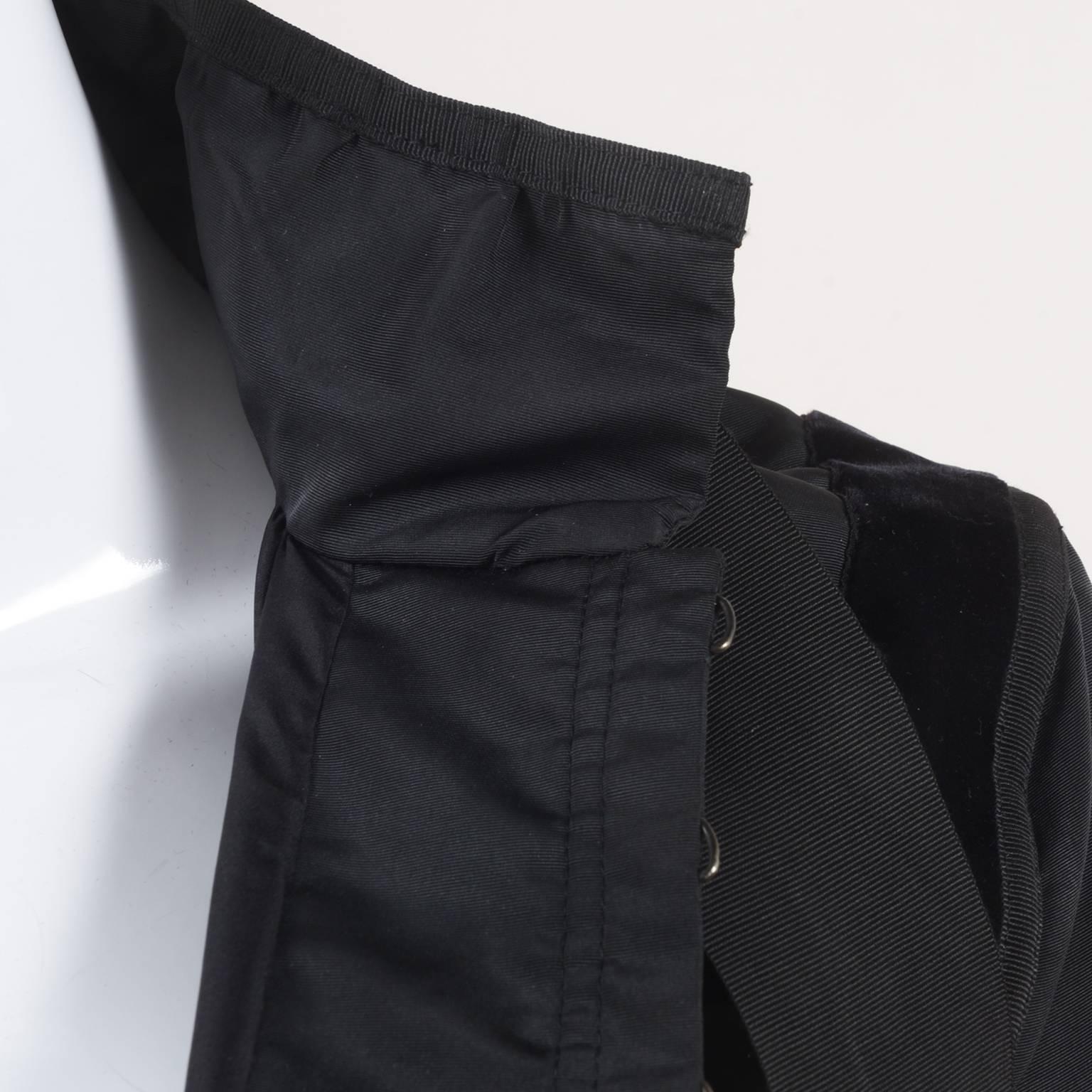 Women's YSL Yves Saint Laurent Black Ruched Velvet Trim Tie Jacket SZ 42 For Sale