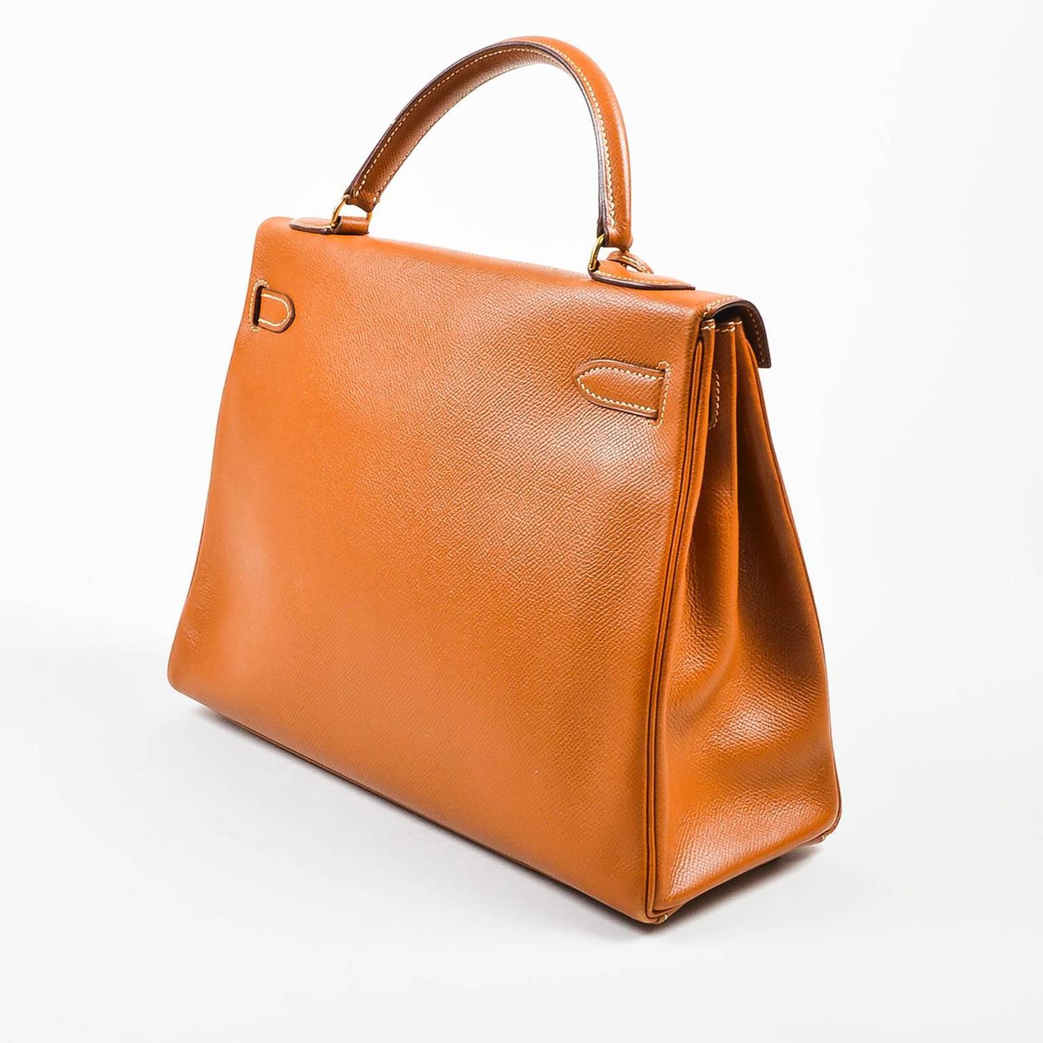 Vintage Hermes GHW Cognac Brown Veau Grain Lisse Leather 32 cm ...