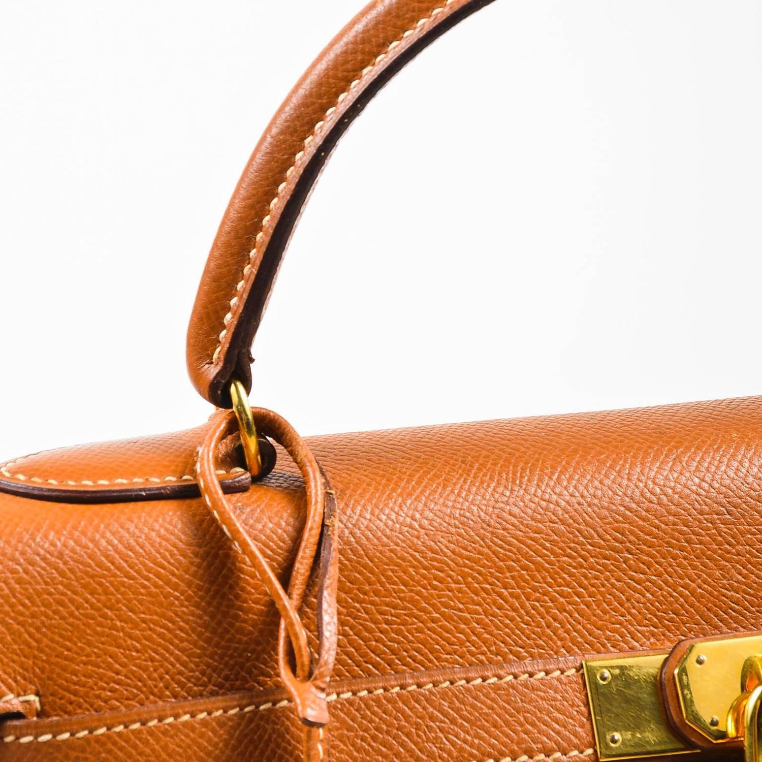 Vintage Hermes GHW Cognac Brown Veau Grain Lisse Leather 32 cm ...