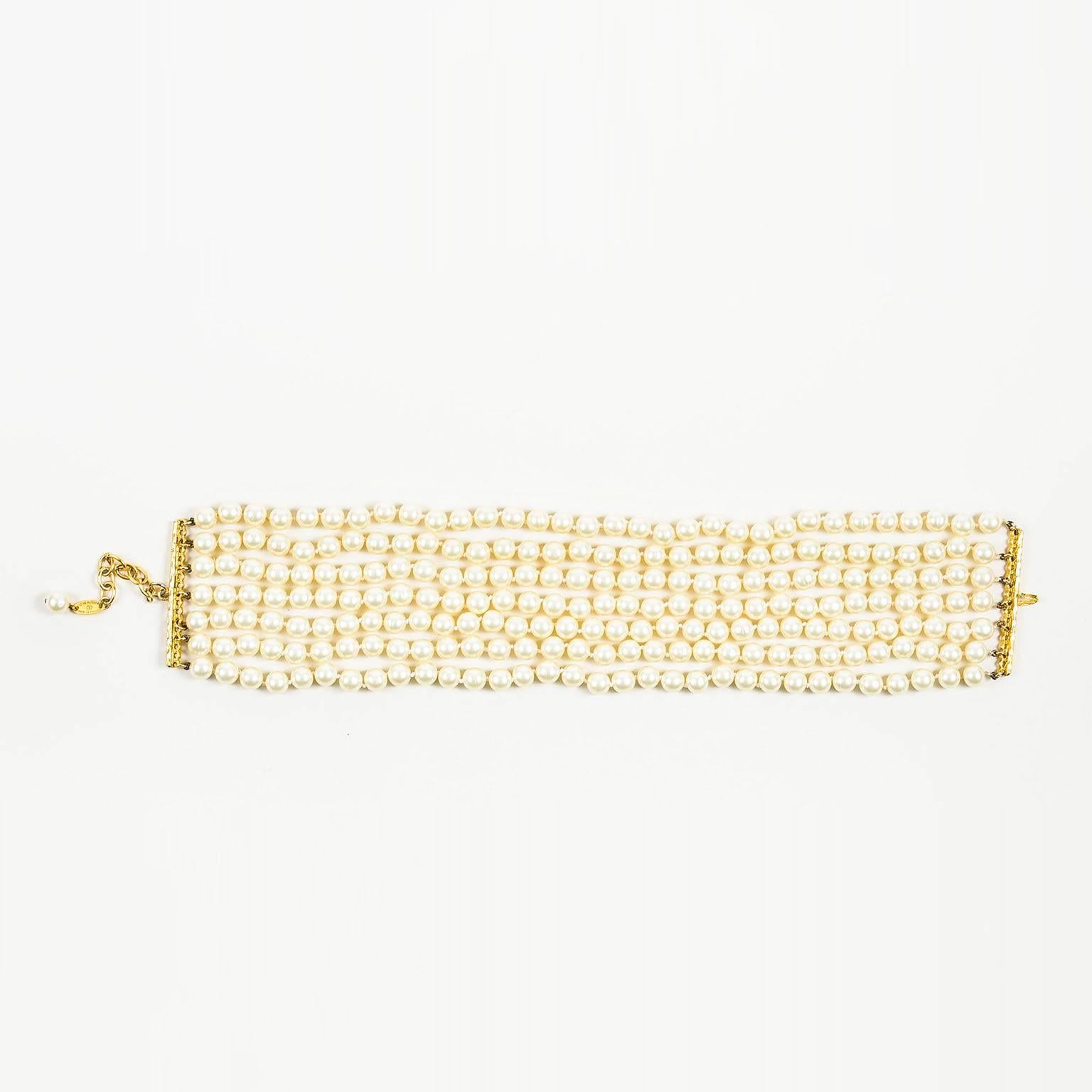 Vintage Chanel Faux Pearl Multi Strand Statement Choker Necklace In Good Condition For Sale In Chicago, IL