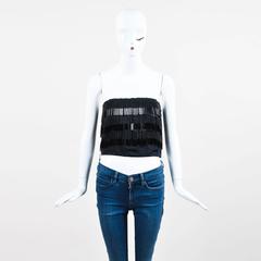 Vintage Balestra Black Beaded Fringe Cropped Strapless Silk Top SZ 46