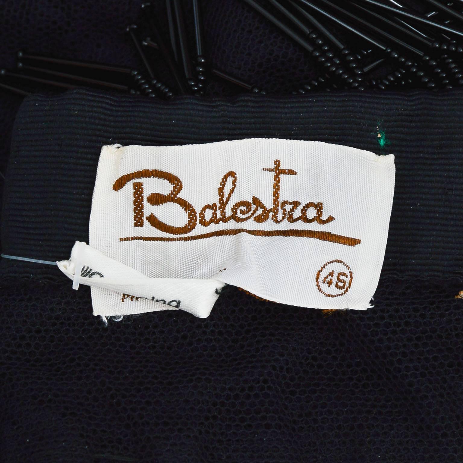 Women's Vintage Balestra Black Beaded Fringe Cropped Strapless Silk Top SZ 46 For Sale