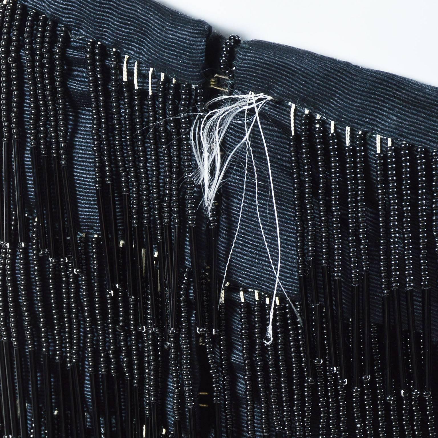 Vintage Balestra Black Beaded Fringe Cropped Strapless Silk Top SZ 46 For Sale 2