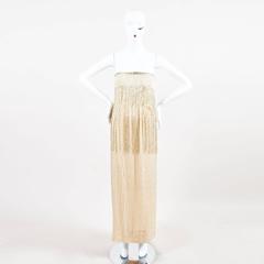 Vintage John Anthony Cream Silver Silk Beaded Strapless Full Length Gown