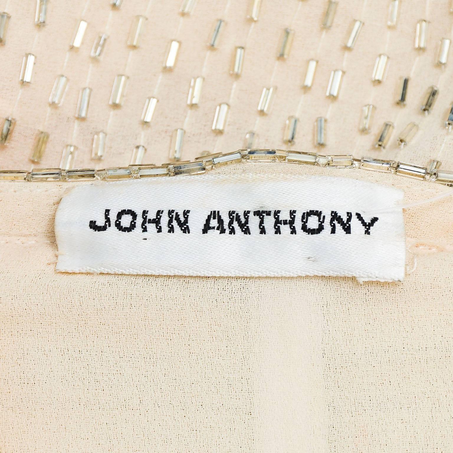 Women's Vintage John Anthony Cream Silver Silk Beaded Strapless Full Length Gown  For Sale