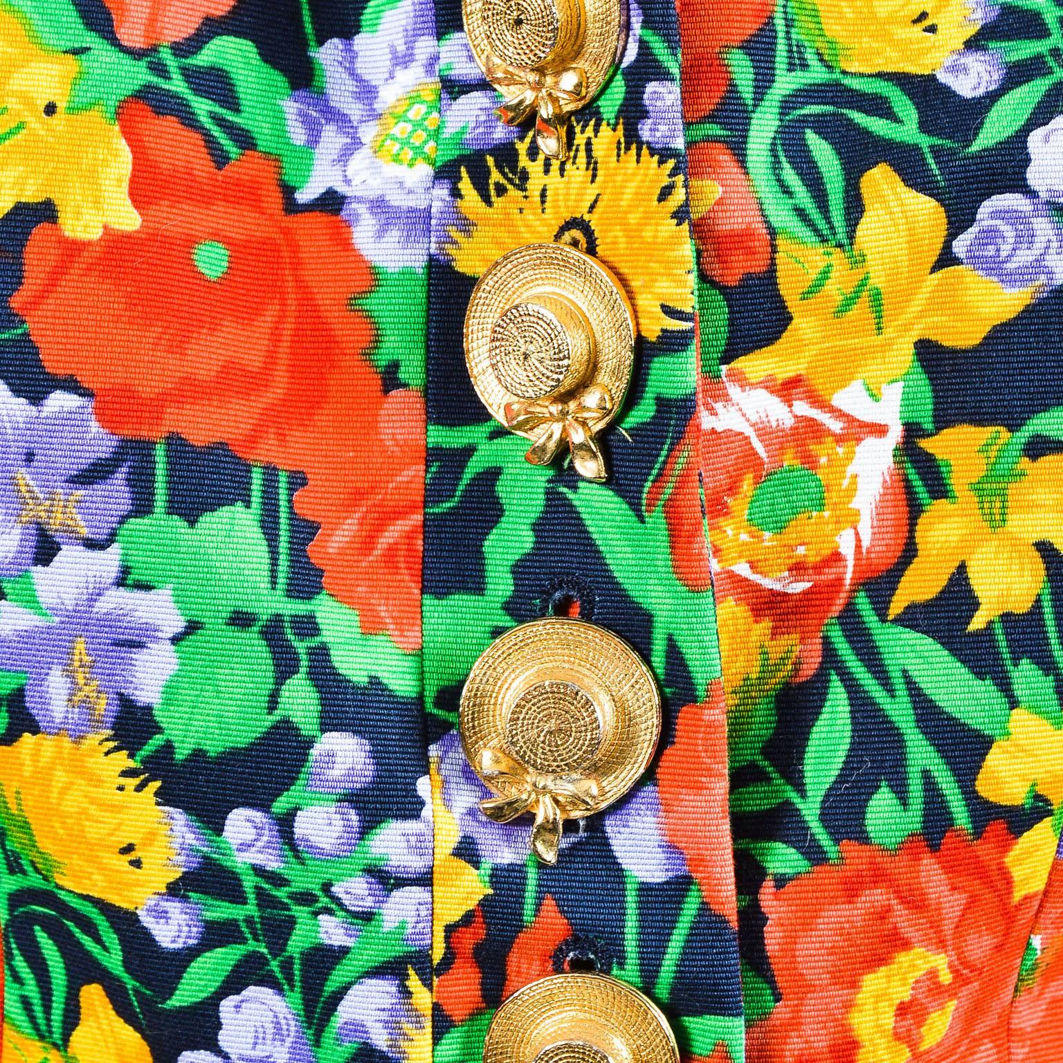 Women's Vintage Yves Saint Laurent Multicolor Fitted Floral Print Blazer SZ 40 For Sale