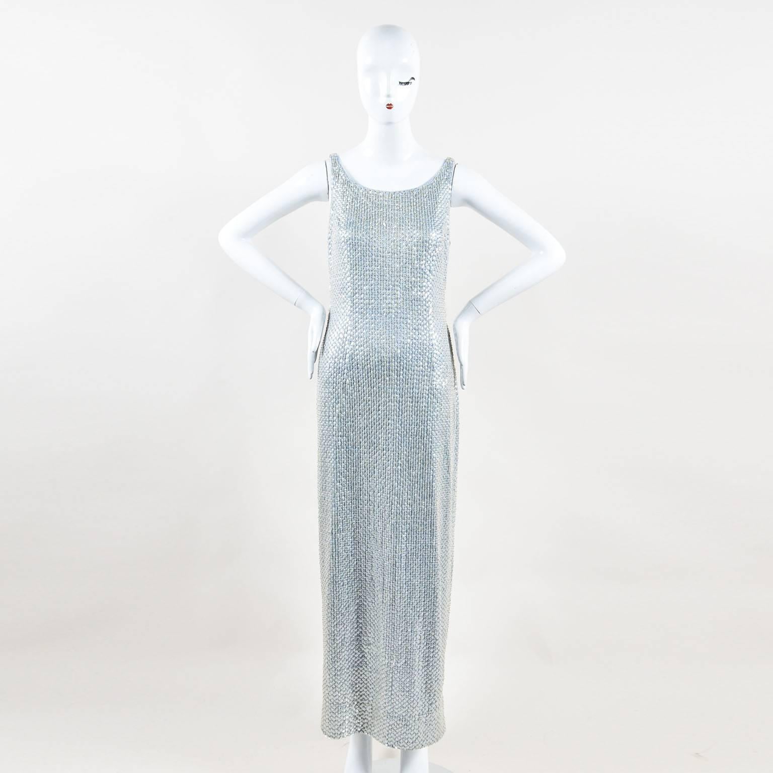Gray Vintage NiteLine by Nahdree Baby Blue & Silver Tone Sequin SL Long Gown SZ 10 For Sale