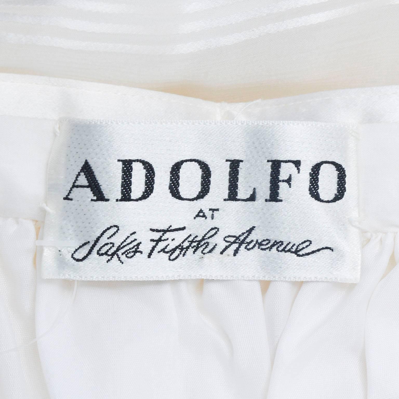 Women's Vintage Adolfo At Saks Fifth Ave White Satin Sheer Stripe Overlay Bow Maxi Skirt For Sale