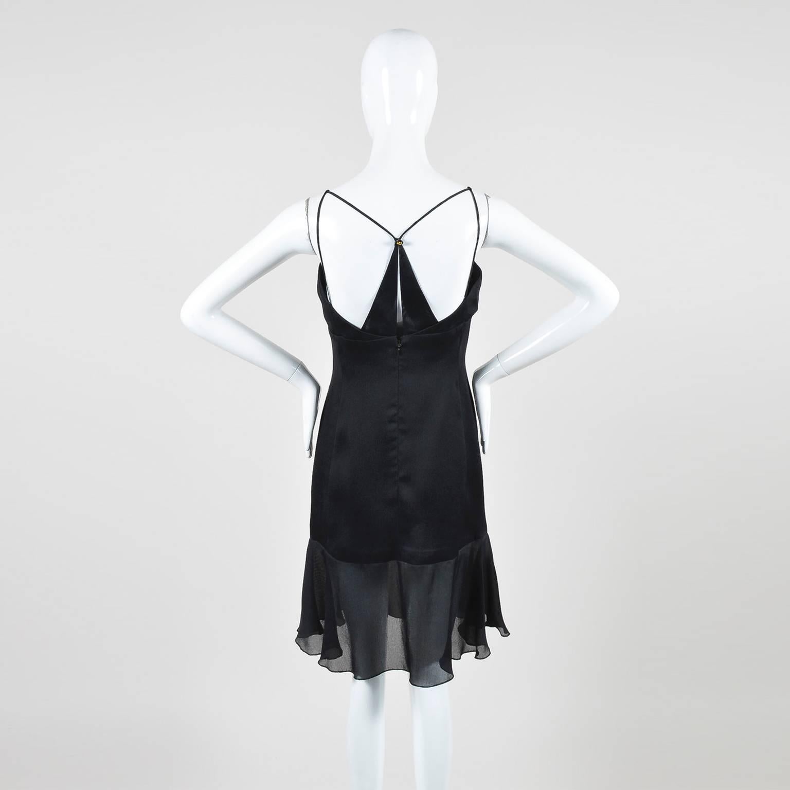 Chanel Boutique 97P Black Silk Spaghetti Strap 'CC' Button Dress SZ 40 In Good Condition For Sale In Chicago, IL