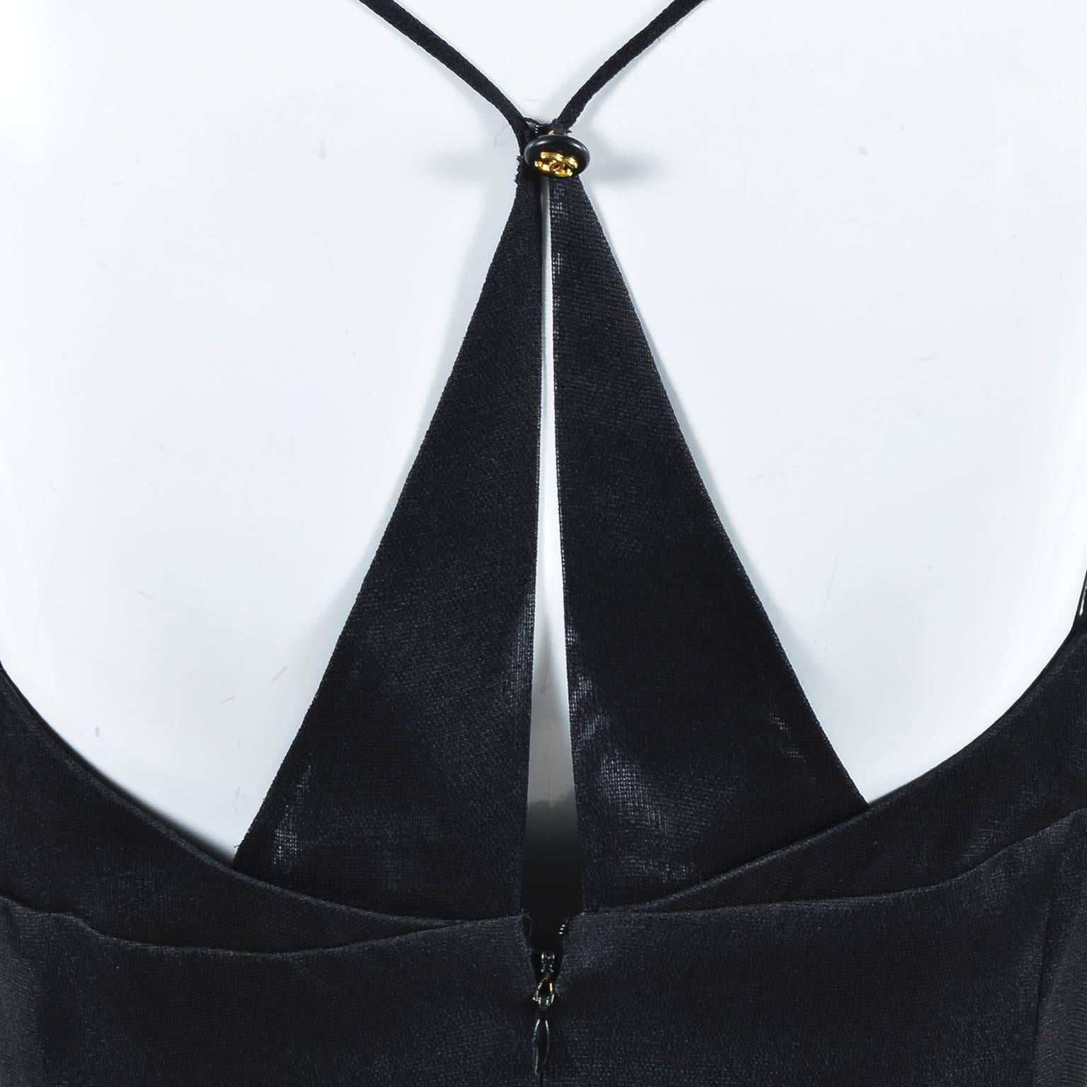 Women's Chanel Boutique 97P Black Silk Spaghetti Strap 'CC' Button Dress SZ 40 For Sale