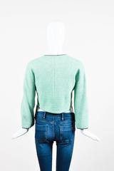 Chanel 12P Runway Mint Green Black Contrast Woven Knit Cropped Jacket SZ 38