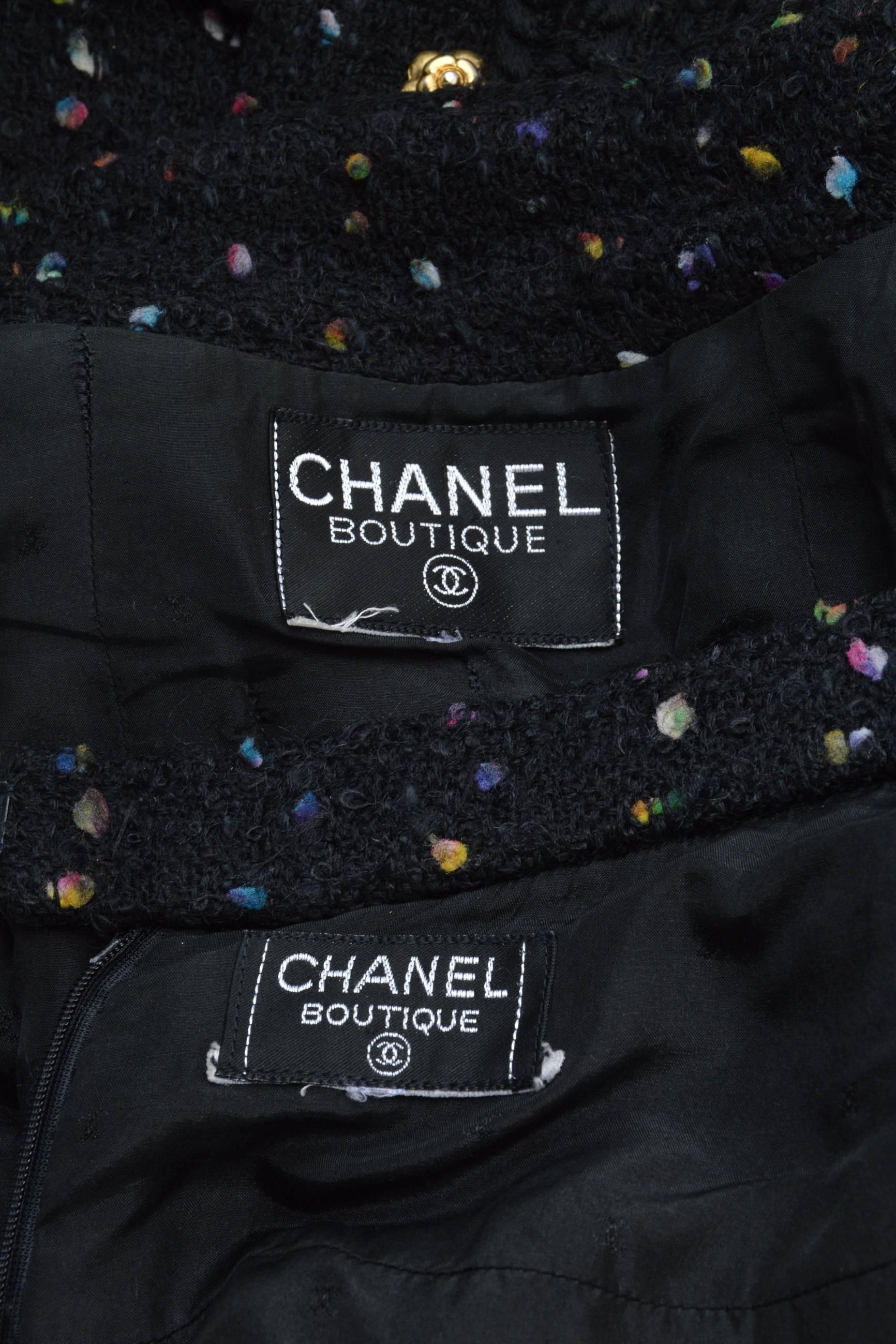 Women's Chanel Black Multicolor Speckled Tweed Long Sleeve Jacket Pencil Skirt Suit Set For Sale