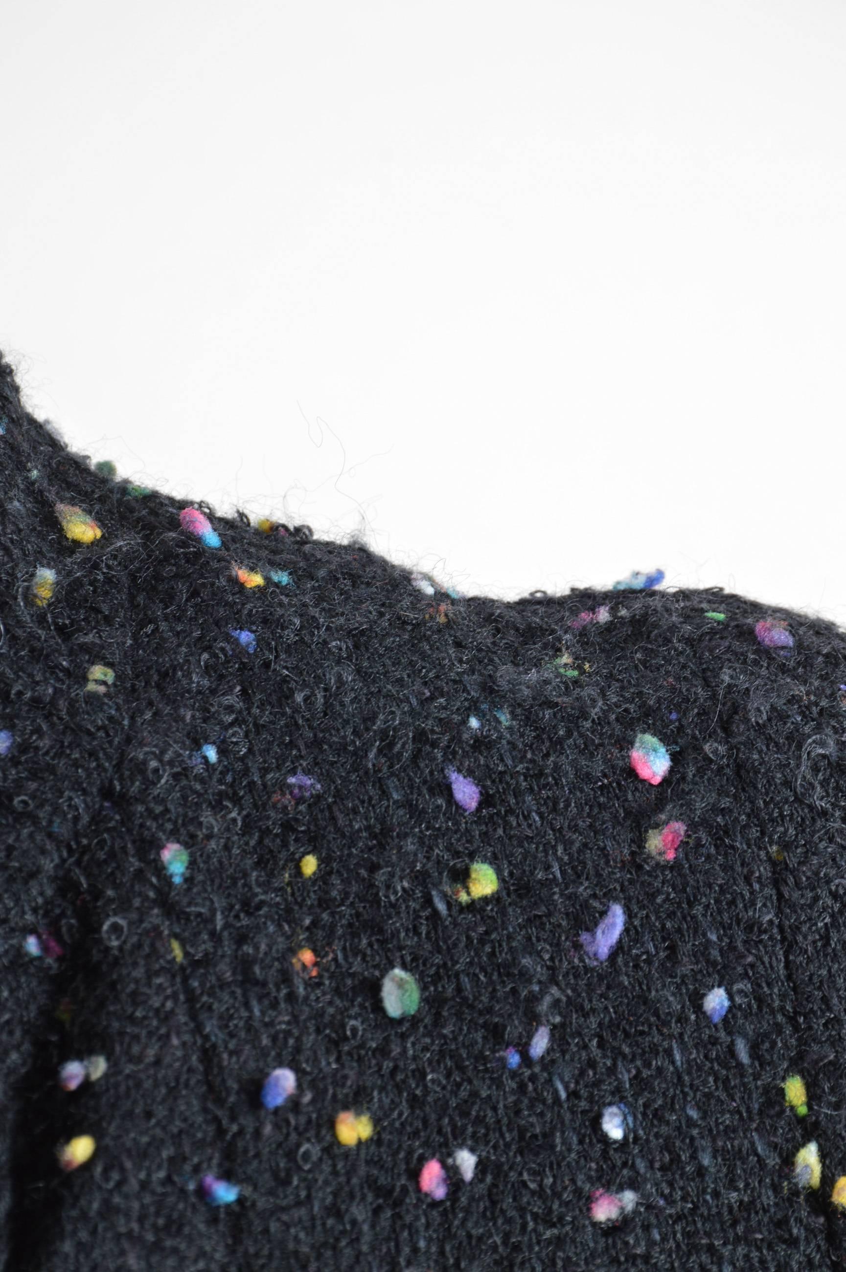 Chanel Black Multicolor Speckled Tweed Long Sleeve Jacket Pencil Skirt Suit Set In Good Condition For Sale In Chicago, IL