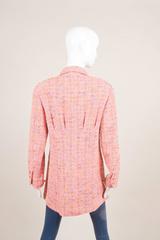 Vintage Chanel Boutique Pink Multicolor Longline Nubby Tweed LS Jacket SZ 42