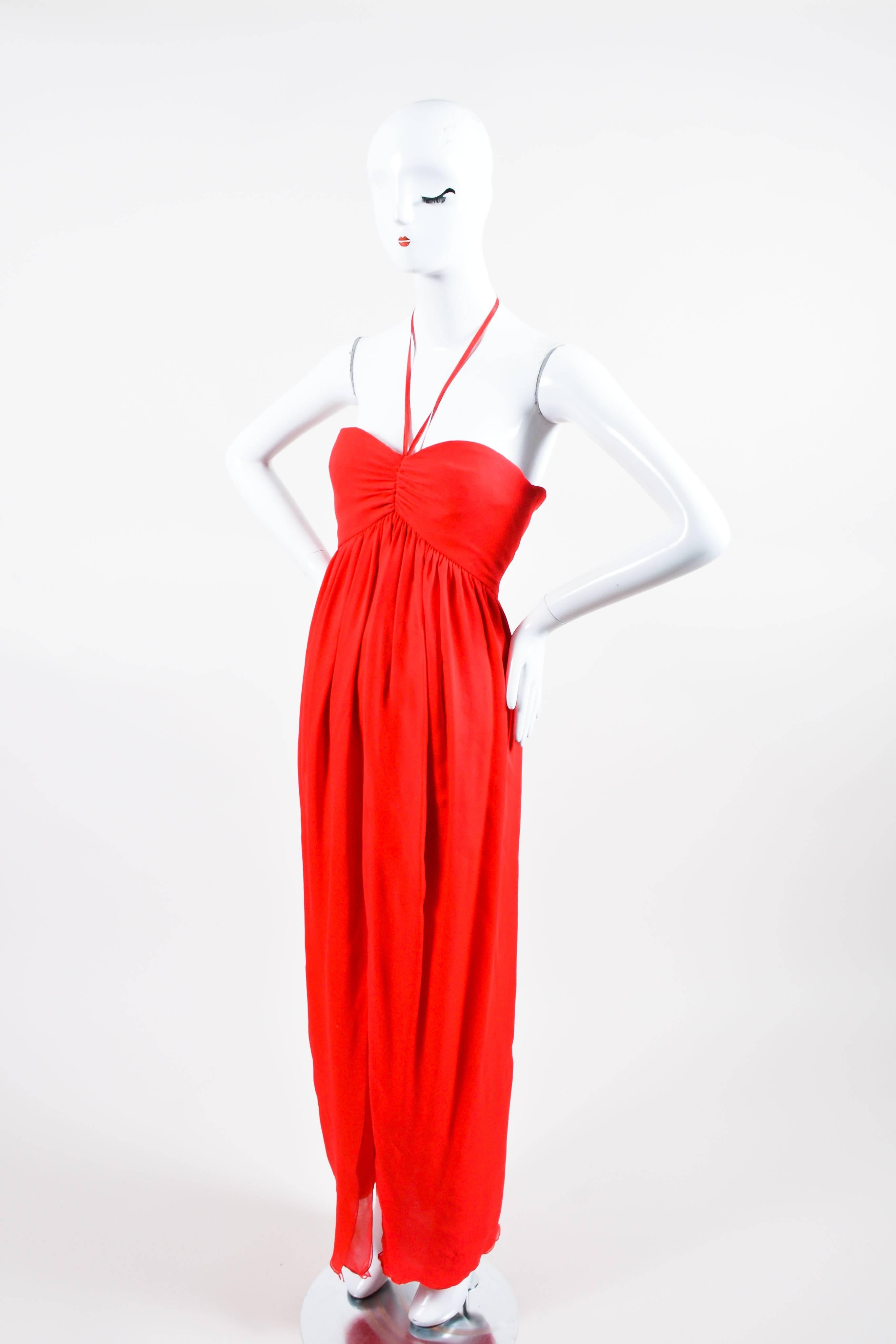 Vintage Oscar de la Renta Bright Red Silk Strapless Long Gown SZ 10 In Good Condition For Sale In Chicago, IL
