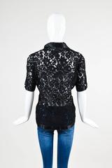 Vintage Chanel Boutique Black Lace Satin Camellia Pearl Flower Button Jacket