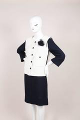 Chanel Navy Cream Woven Colorblock Crop Sleeve Jacket Pencil Skirt Suit SZ 46/42