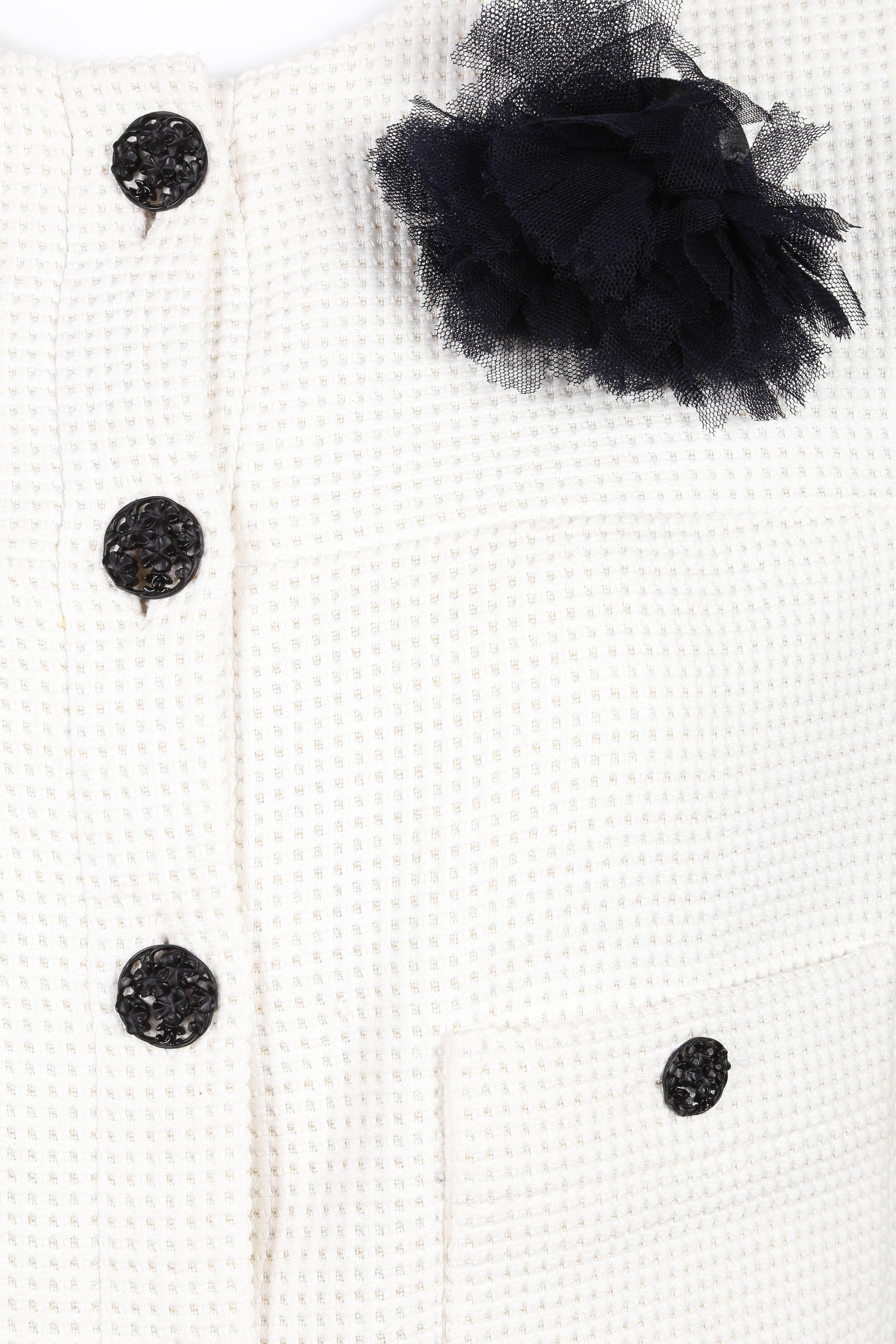 Chanel Navy Cream Woven Colorblock Crop Sleeve Jacket Pencil Skirt Suit SZ 46/42 For Sale 1