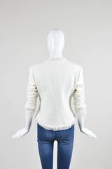 Chanel White Tweed Chiffon Flower Pin High Low "04C" Lady Jacket SZ 40