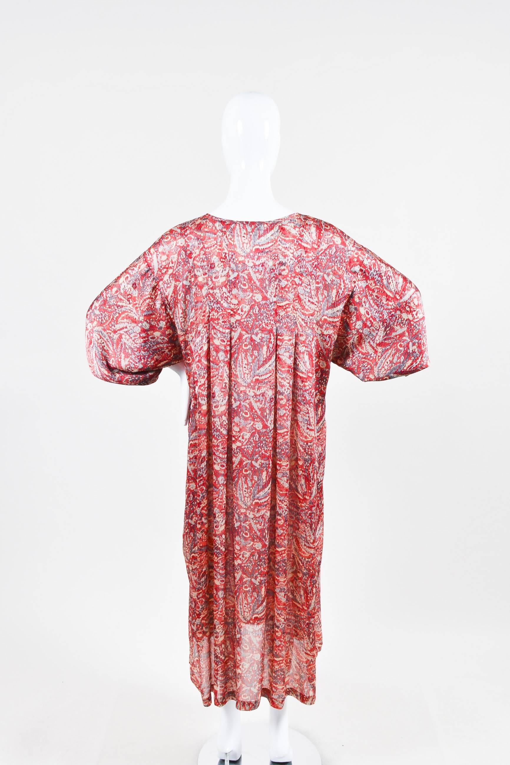 Pink Vintage Oscar de la Renta Red & Gray Satin Printed & Textured Muumuu Dress