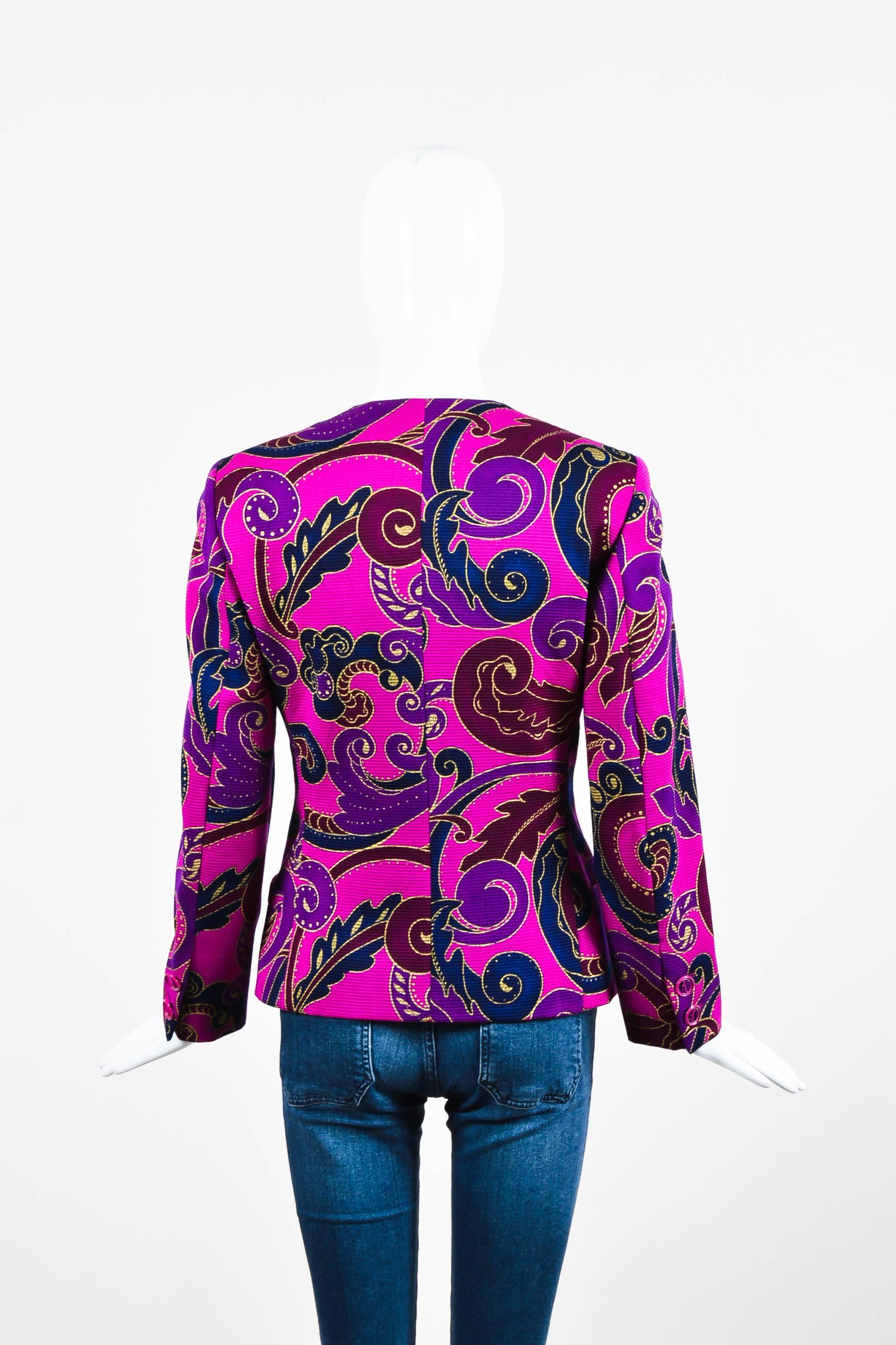 Vintage Gianni Versace Purple/Fuchsia/Gold Wool Printed Jacket SZ 38 In Good Condition In Chicago, IL