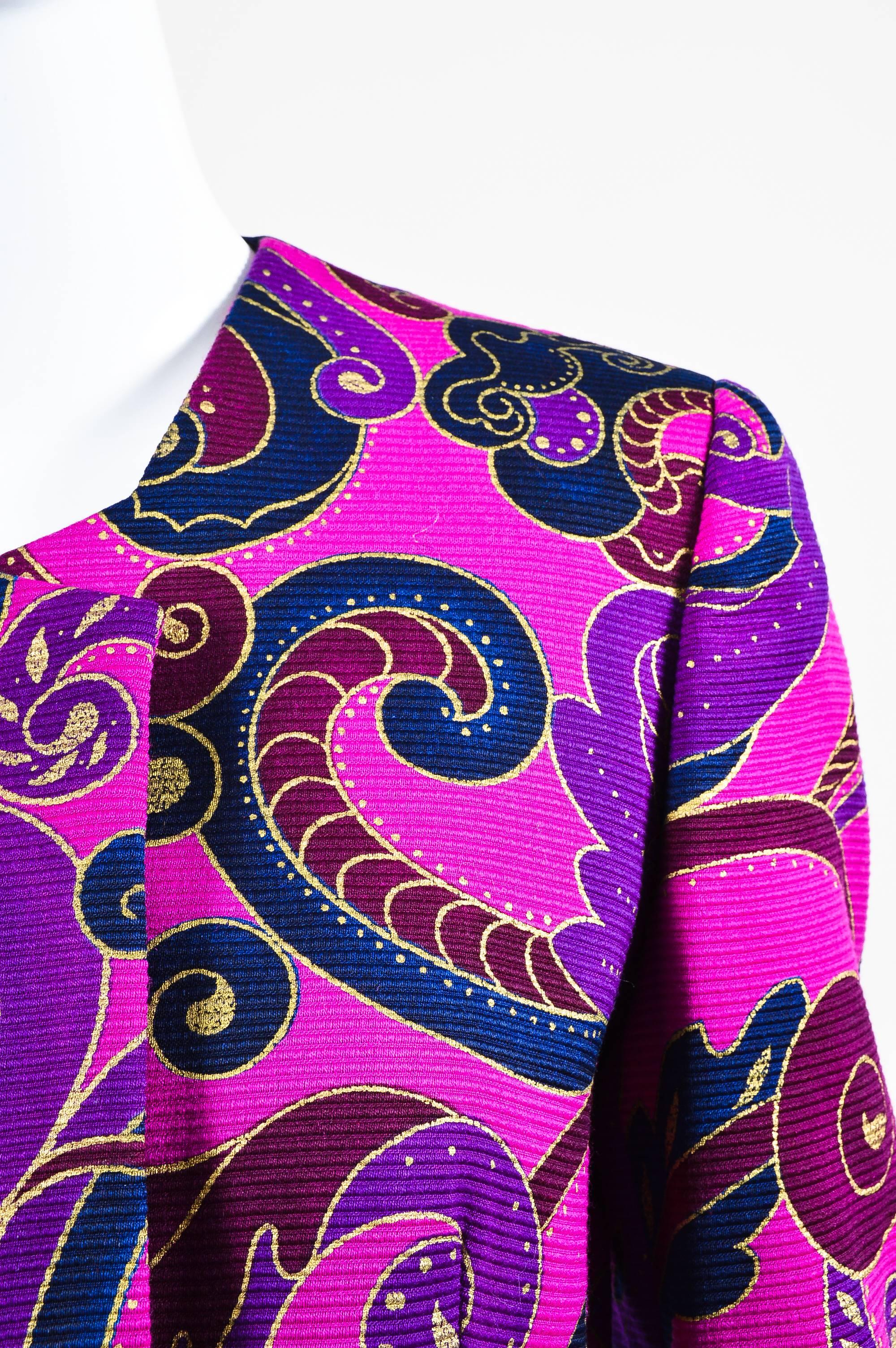 Women's Vintage Gianni Versace Purple/Fuchsia/Gold Wool Printed Jacket SZ 38