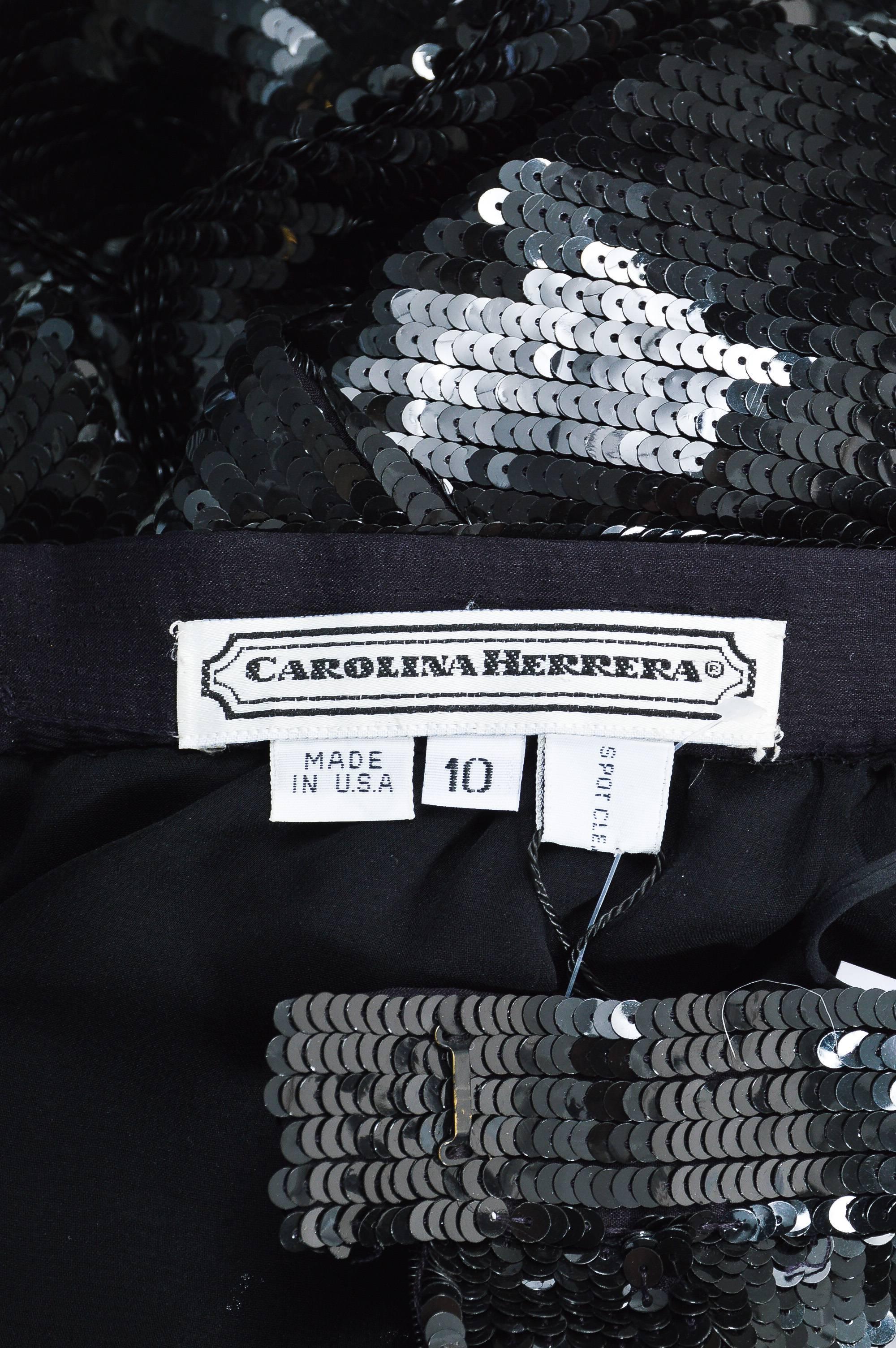 Women's Vintage Carolina Herrera Black Sequin Maxi Column Skirt SZ 10 For Sale