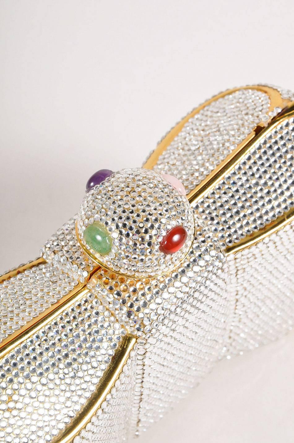 Judith Leiber Gold Tone Crystal Embellished Bow Minaudiere Shoulder Bag For Sale 1