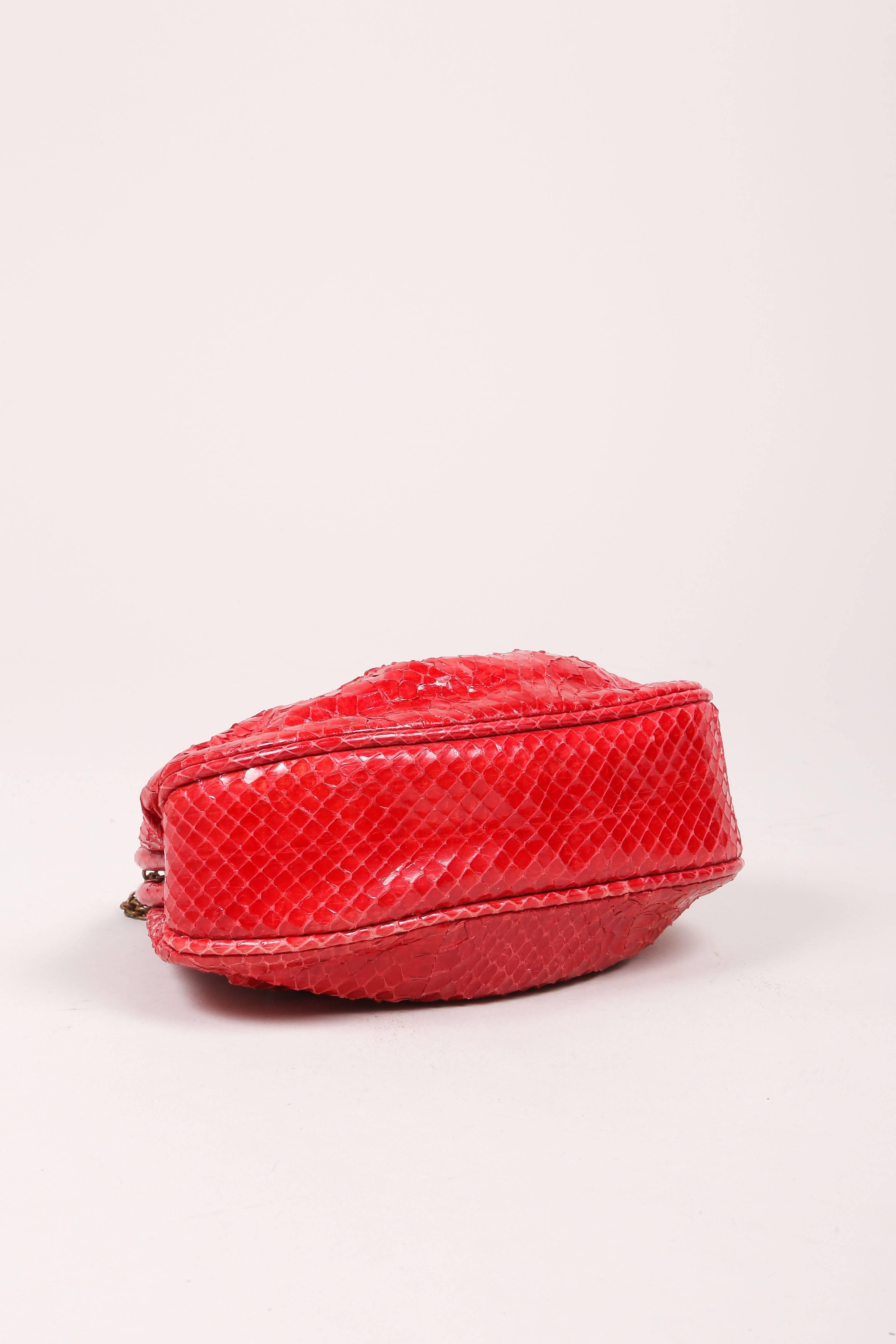 Vintage Chanel Red Python Top Snap Closure Clutch 2
