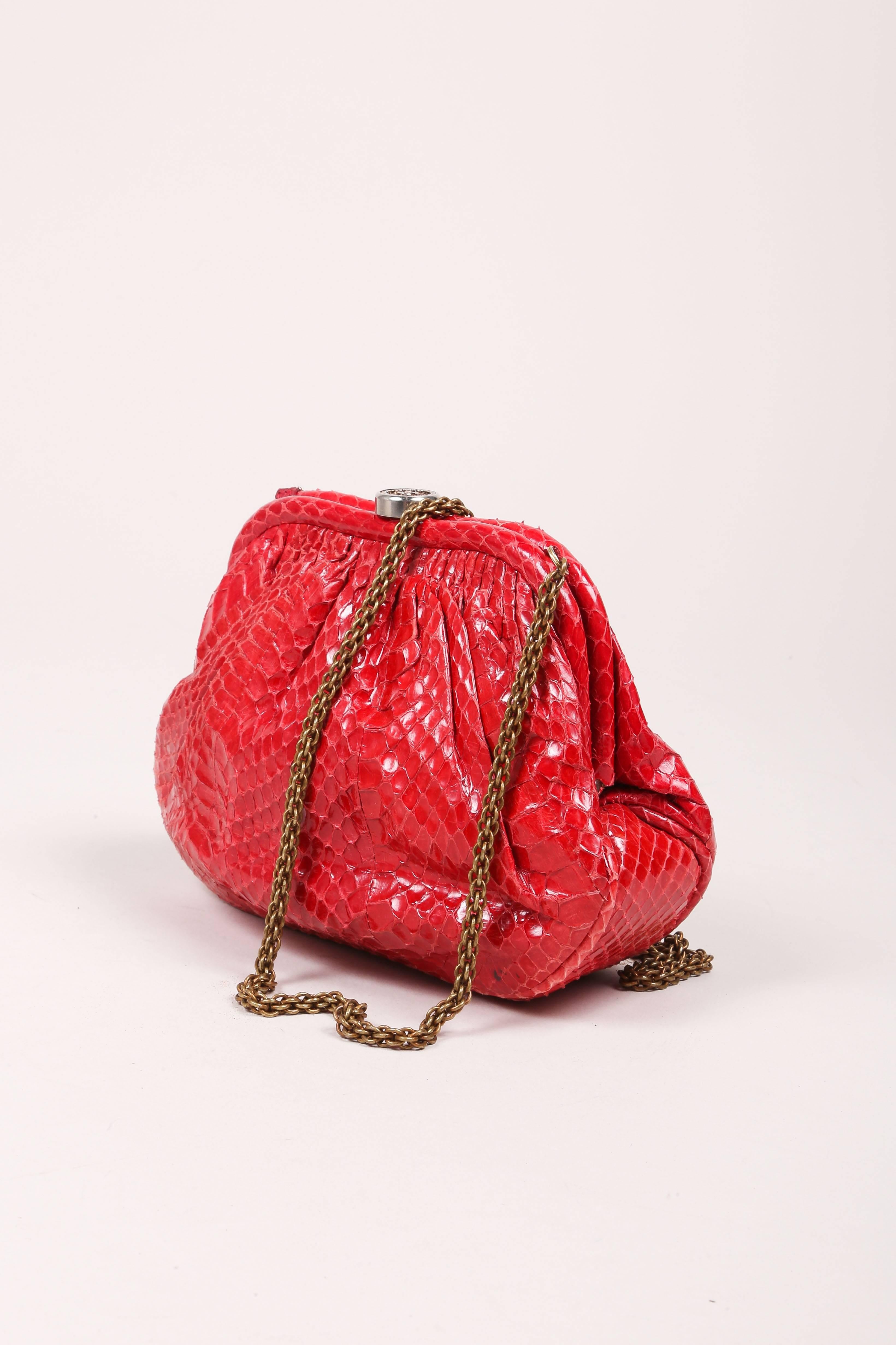 Vintage Chanel Red Python Top Snap Closure Clutch In Good Condition In Chicago, IL