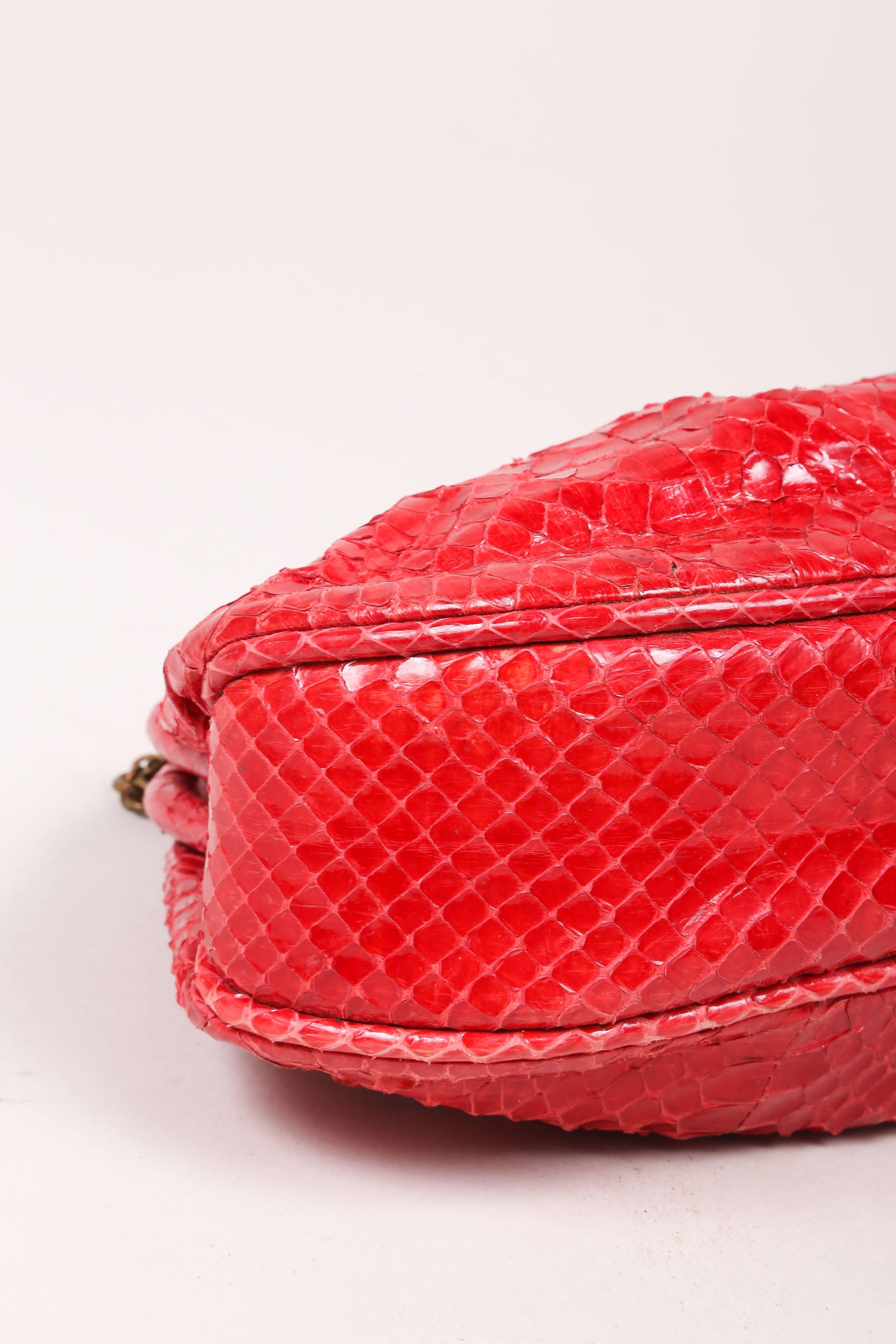 Vintage Chanel Red Python Top Snap Closure Clutch 3