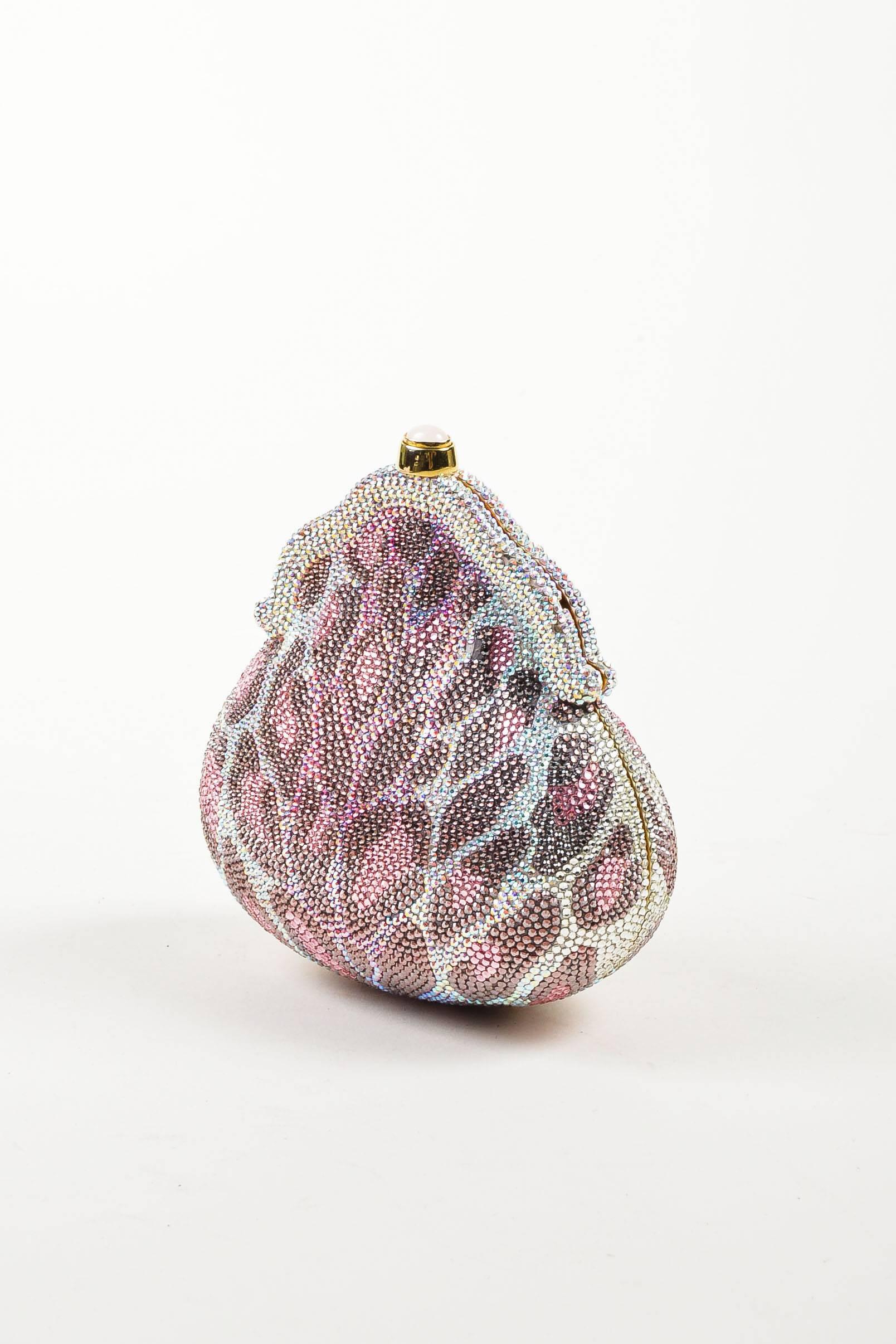 Judith Leiber Pink Purple Clear Crystal Leopard Print Clutch Frame Evening Bag In Good Condition In Chicago, IL