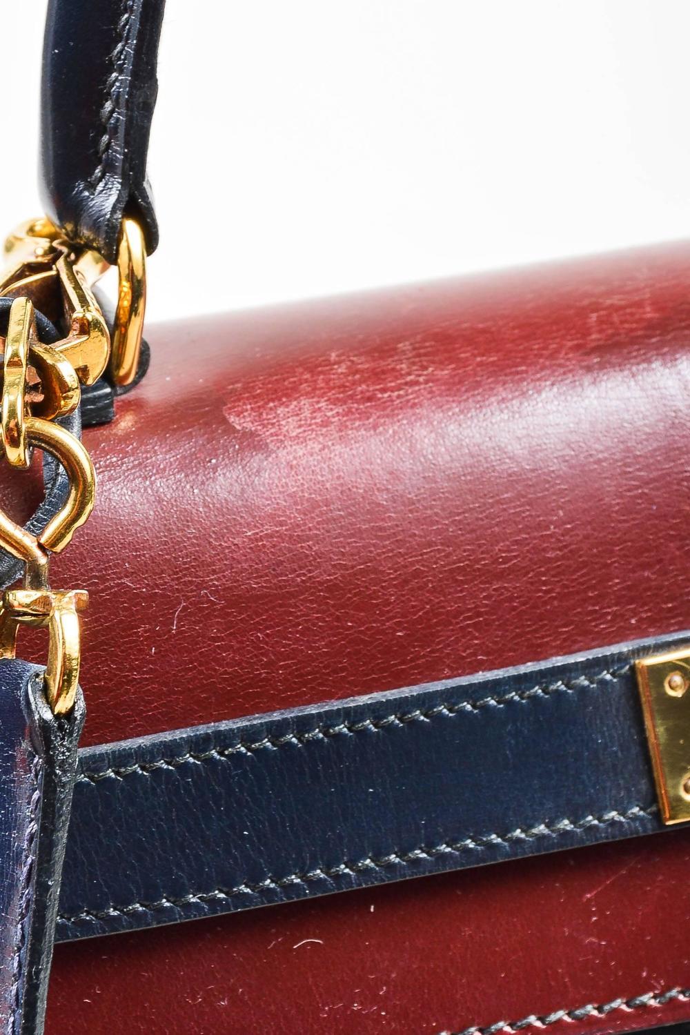 Vintage Hermes Green Maroon Navy Leather Tricolor 28cm Kelly ...