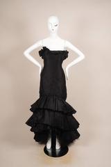 Oscar de la Renta Black Tiered Pleated Tulle Trim Strapless Mermaid Gown