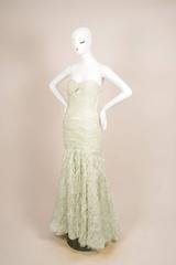 Oscar de la Renta Mint Green Silk Paillette Ruched Strapless Gown SZ 6