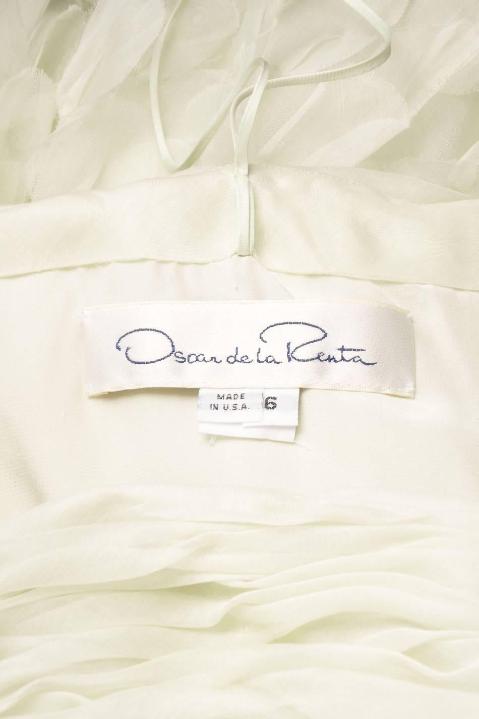 Oscar de la Renta Mint Green Silk Paillette Ruched Strapless Gown SZ 6 For Sale 1