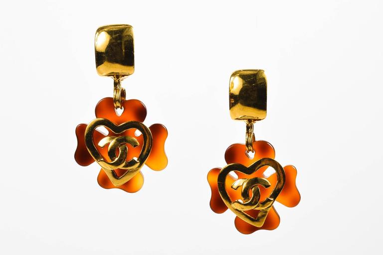 Chanel CC Logo Gold and Resin Clip On Earrings
