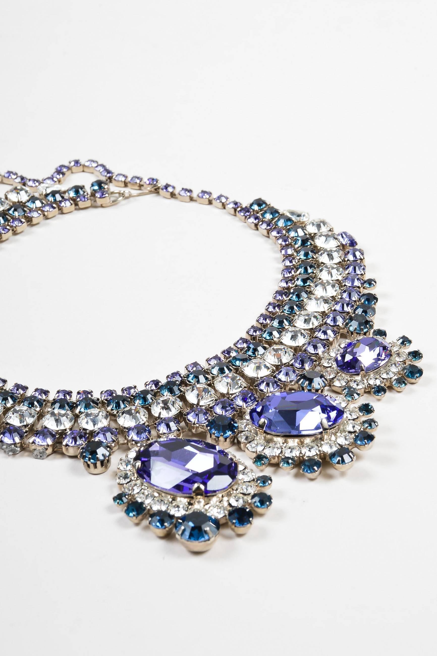 Thorin & Co Purple Navy Clear Rhinestone Gem Embellished Oversized Bib Necklace For Sale 1