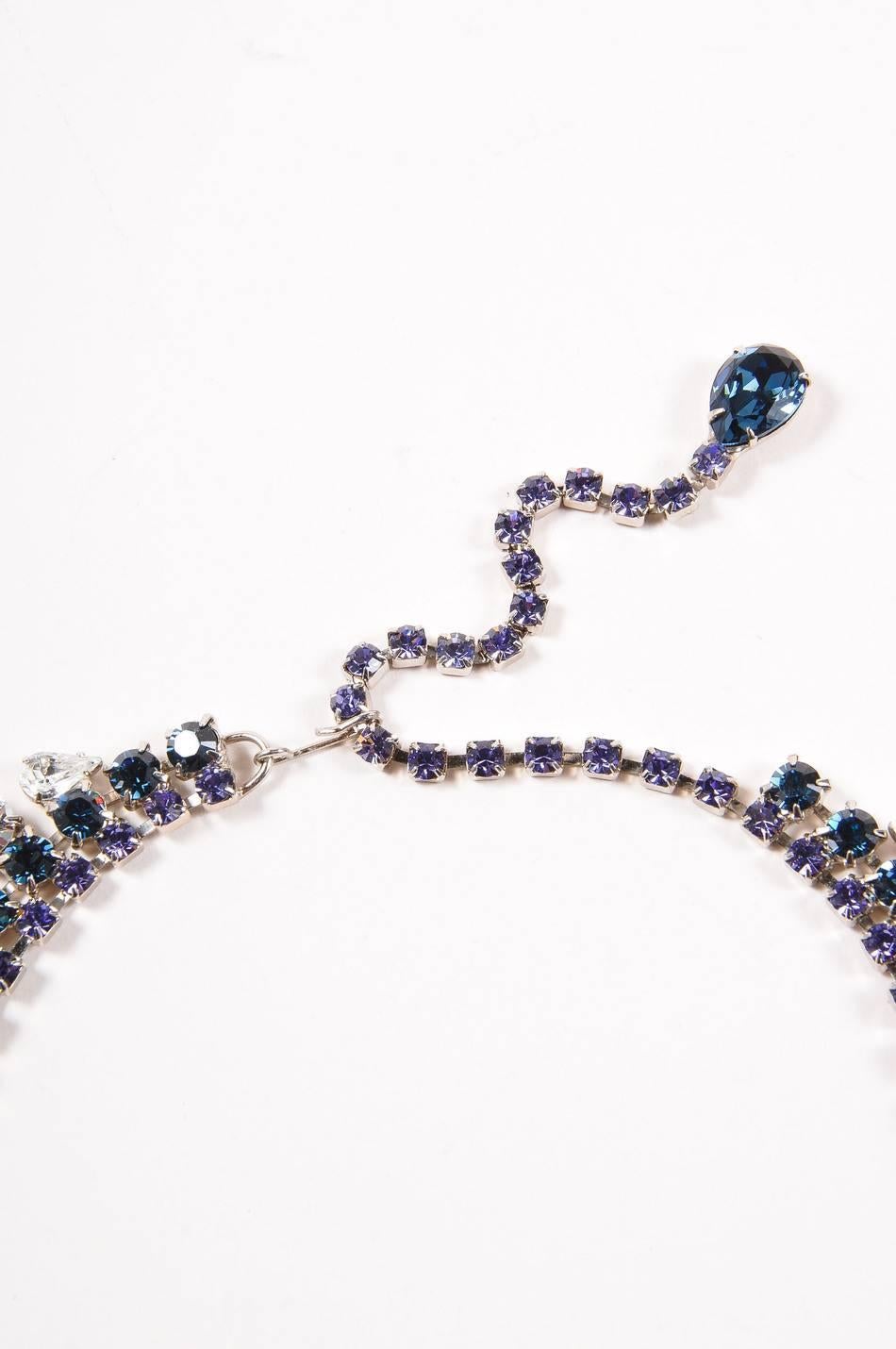 Thorin & Co Purple Navy Clear Rhinestone Gem Embellished Oversized Bib Necklace For Sale 3