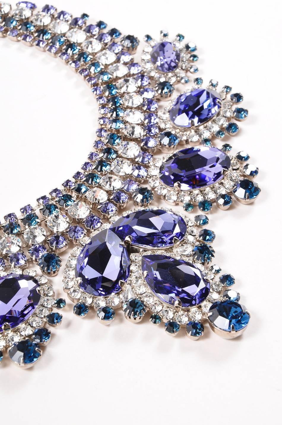 Women's Thorin & Co Purple Navy Clear Rhinestone Gem Embellished Oversized Bib Necklace For Sale